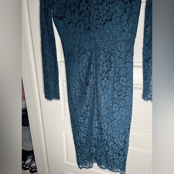 Bardot Teal Blue Midnight Lace Dress Midi Sheath Size 2 - Picture 6 of 7